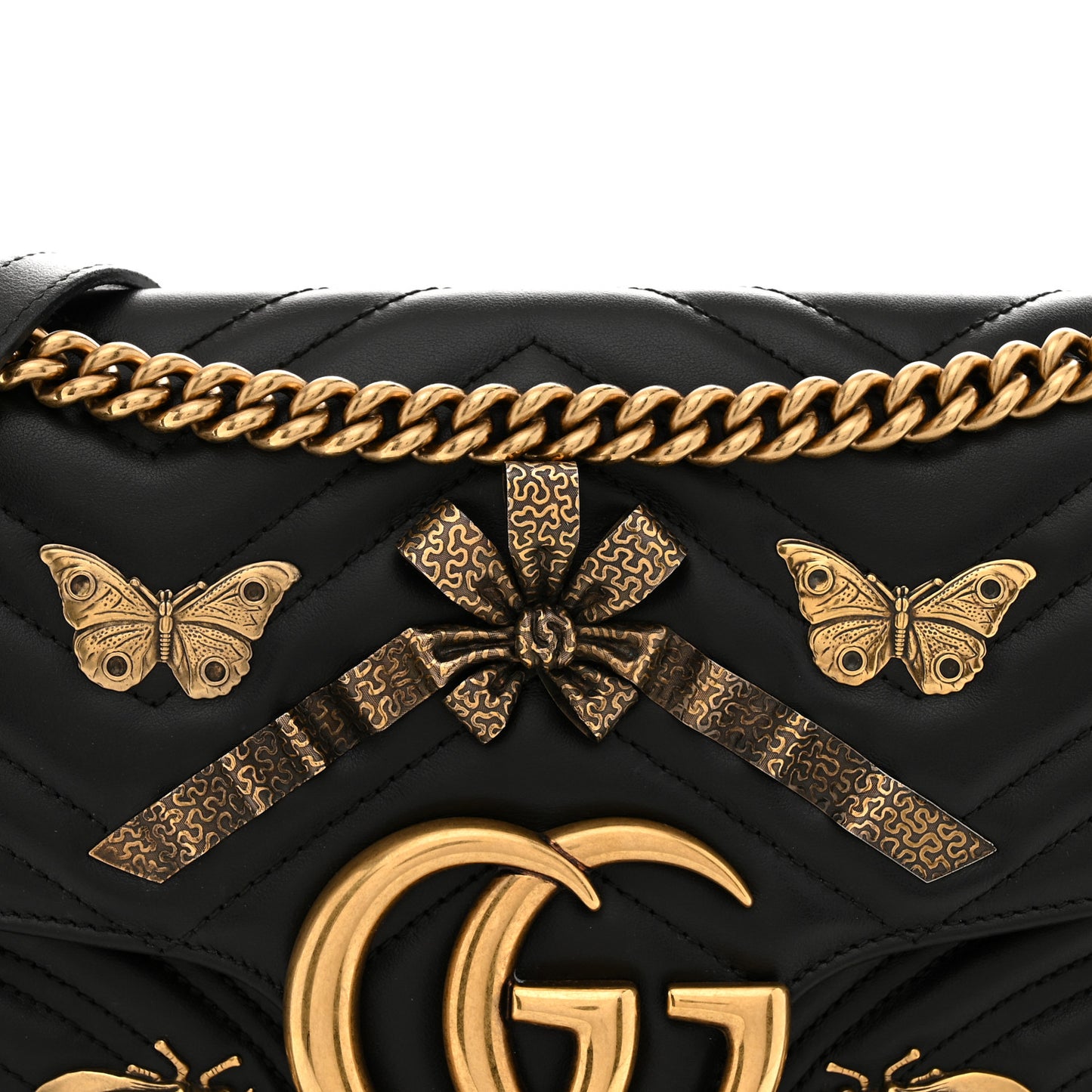 Calfskin Matelasse Animal Studs Medium GG Marmont Shoulder Bag Black