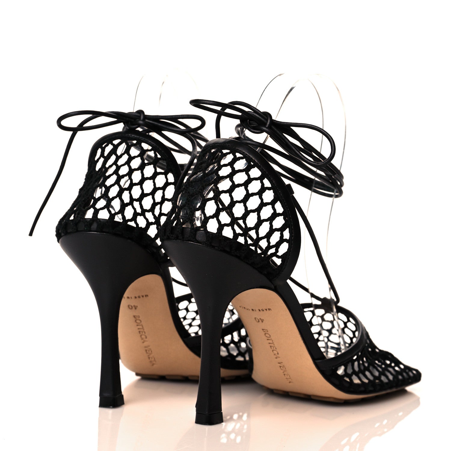 Bottega Veneta Mesh Nappa Stretch Ankle Tie Sandals 40 Black 4 of 8