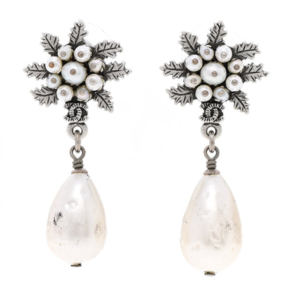 Chanel Pearl CC Leaf Drop Earrings Silver 1 of 7