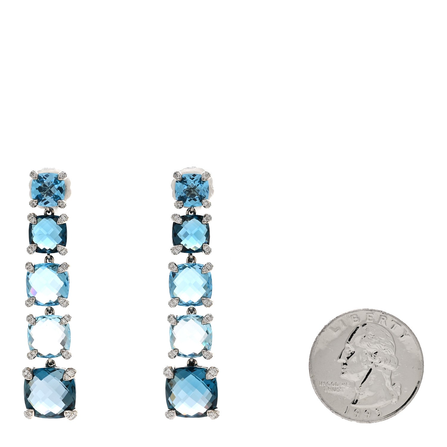 David Yurman Sterling Silver Diamond Blue Topaz Chatelaine Long Drop Earrings 2 of 5