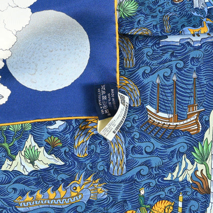 Hermes Silk Cosmographia Universalis Scarf 90 Bleu Nuit Vert Miel 4 of 4