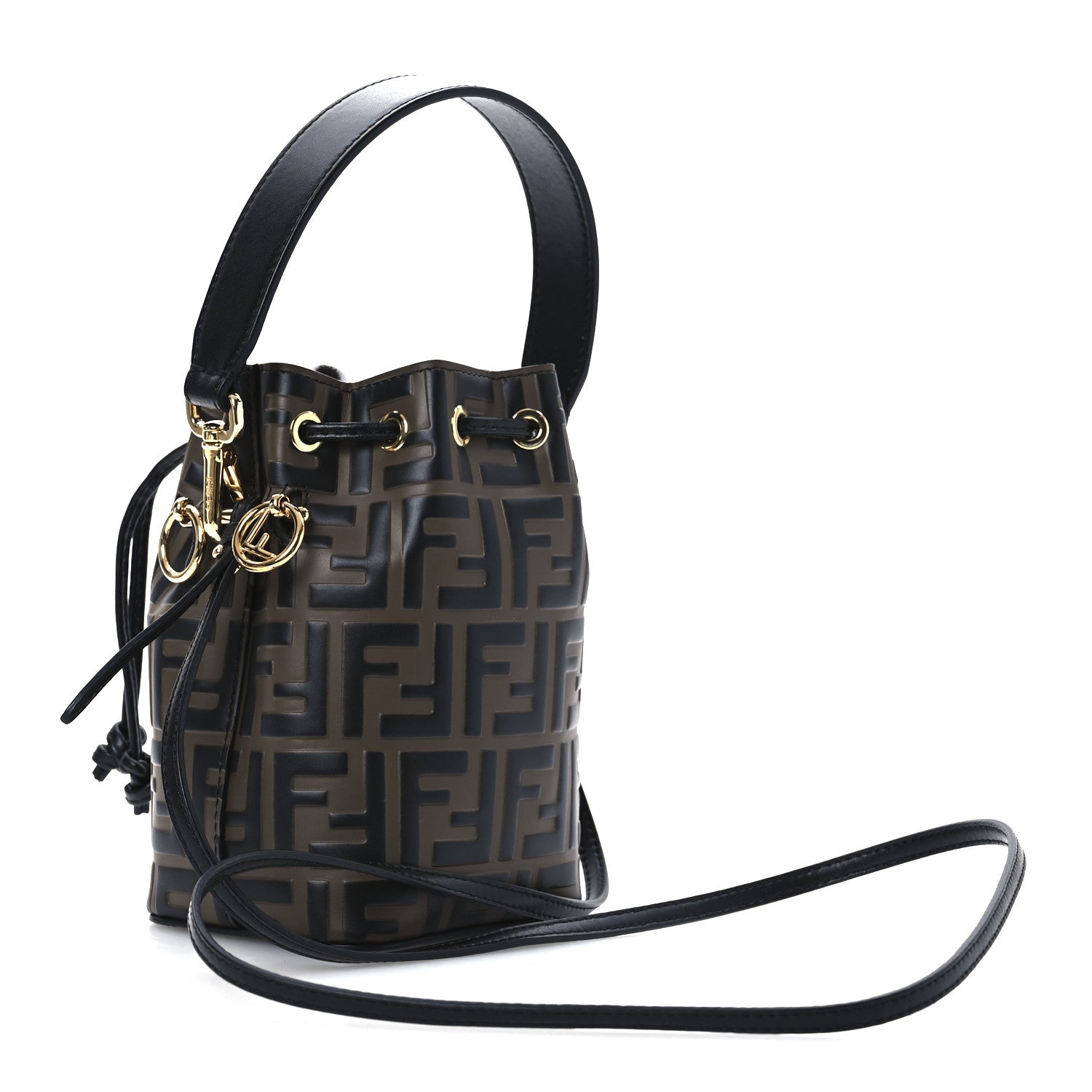 Fendi Vitello Liberty F is Fendi Bi-Color FF 1974 Embossed Mini Mon Tresor Bucket Bag Maya Black 3 of 10