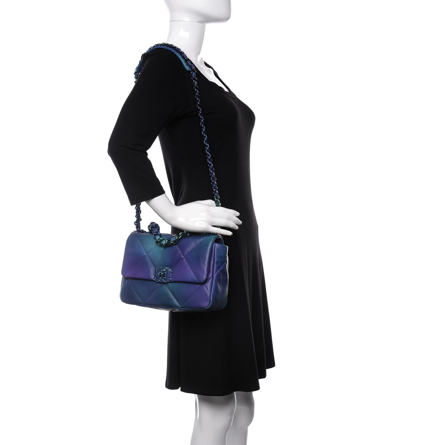 Tie Dye Calfskin Quilted Medium Chanel 19 Flap Blue Purple
