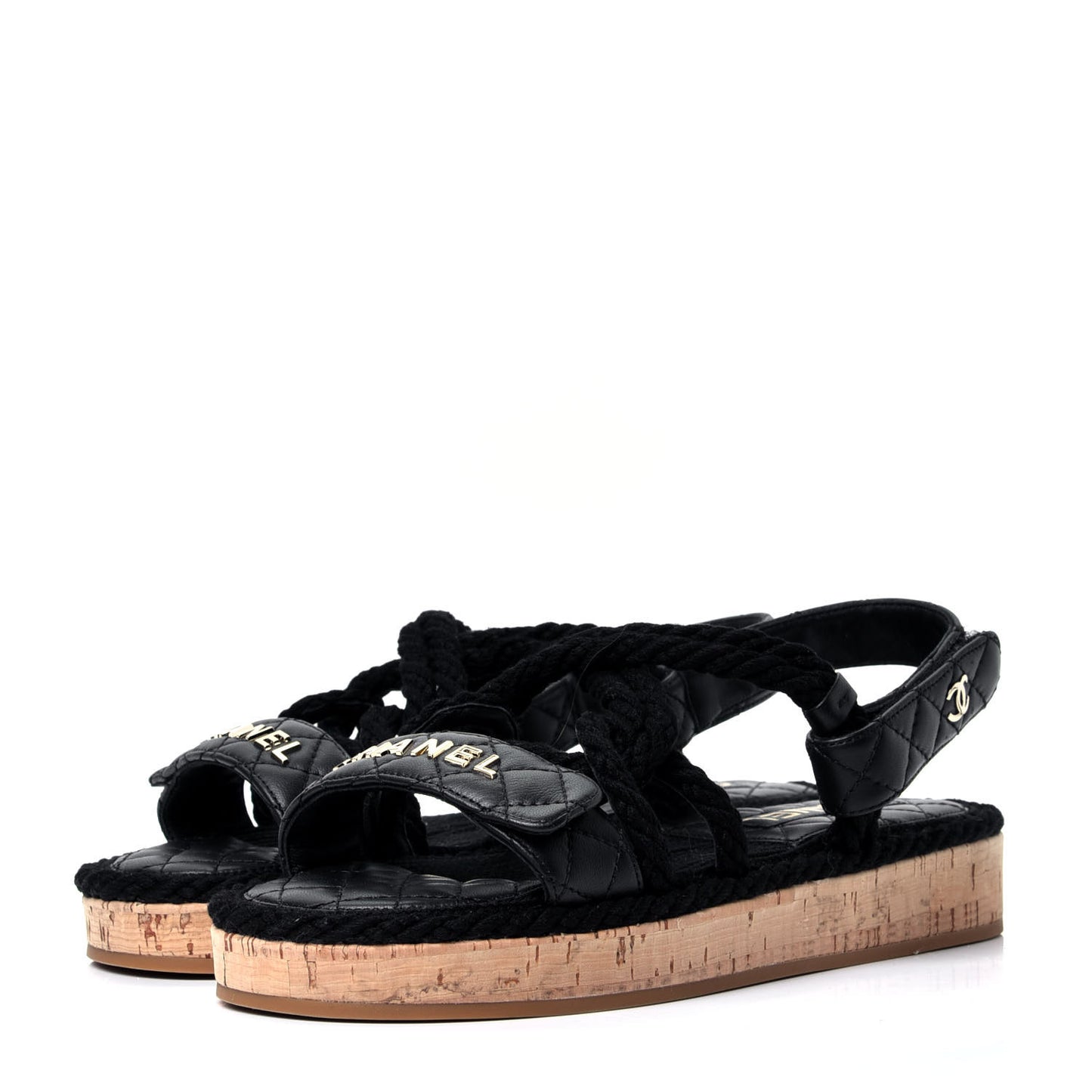 Cord Lambskin Quilted Logo Sandals 37 Black