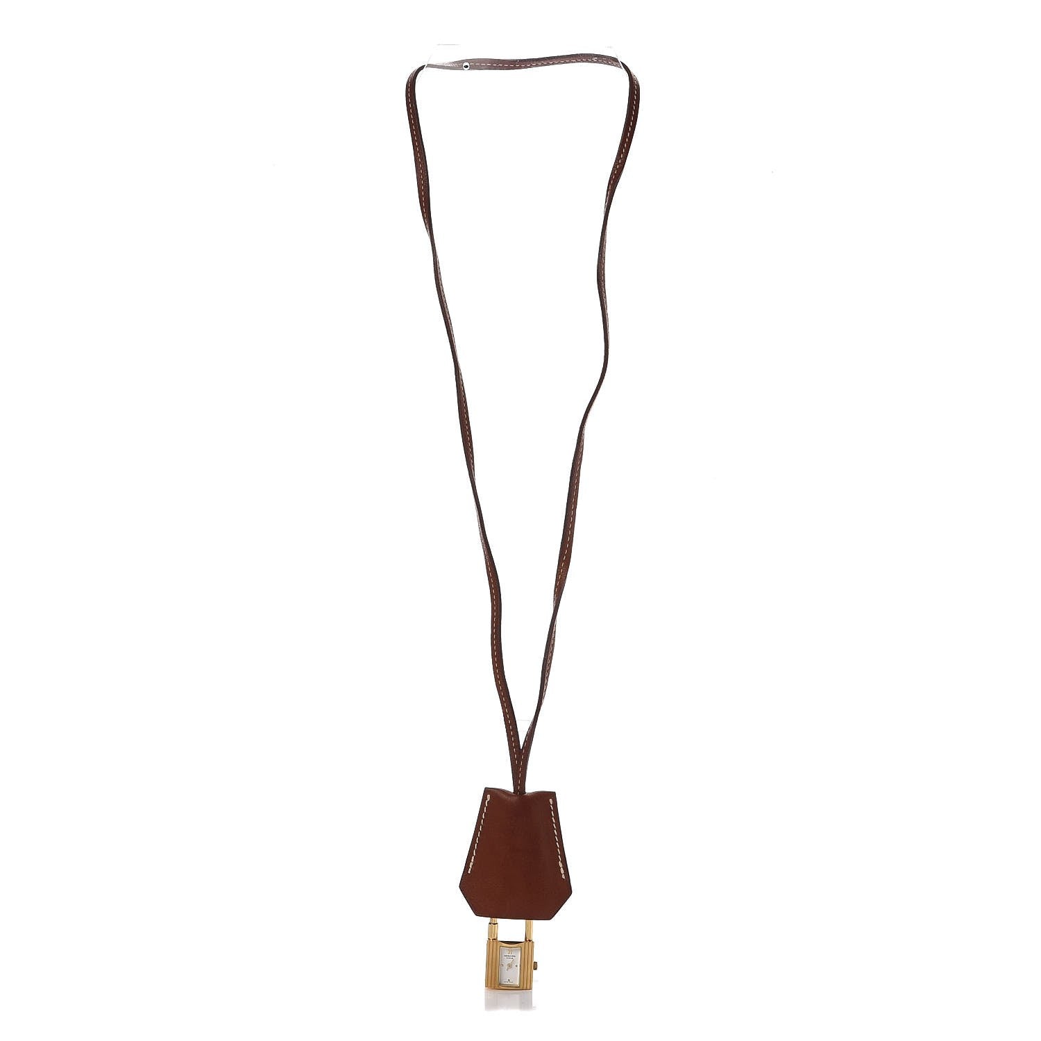 Hermes Natural Barenia Kelly Clochette Necklace Watch Fauve 4 of 5