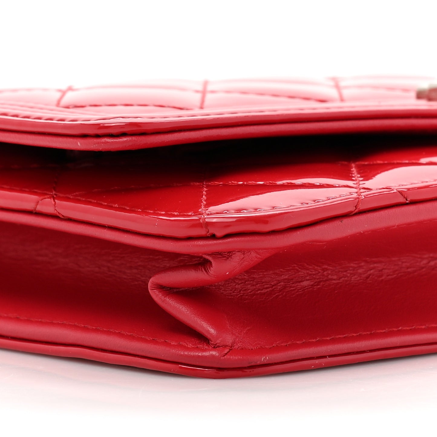 Patent Quilted Boy Wallet On Chain WOC Dark Pink