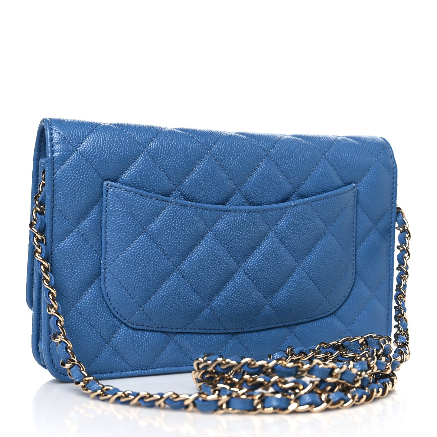 Caviar Quilted Wallet on Chain WOC Blue