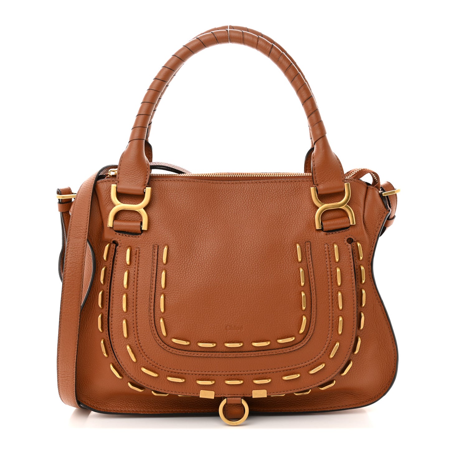 Calfskin Studded Medium Marcie Double Carry Tan