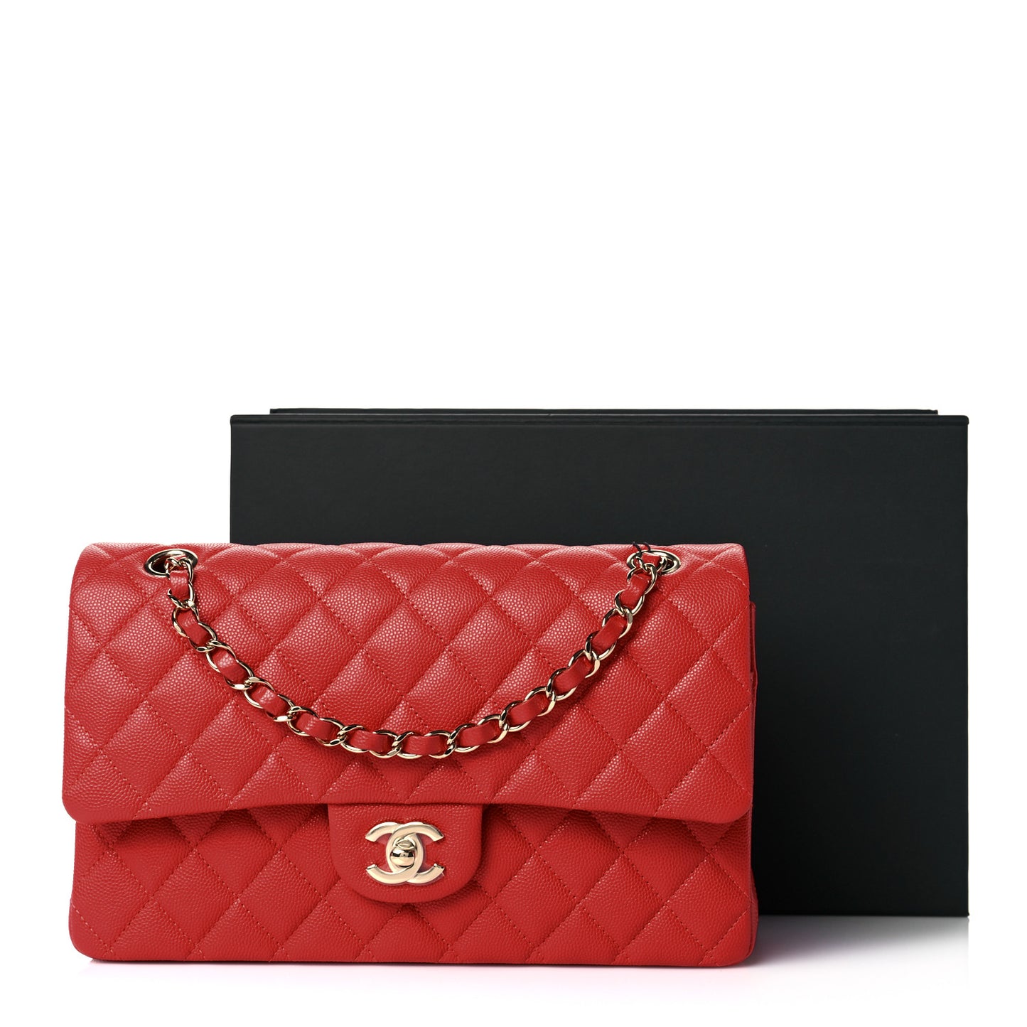 Caviar Quilted Medium Double Flap Red