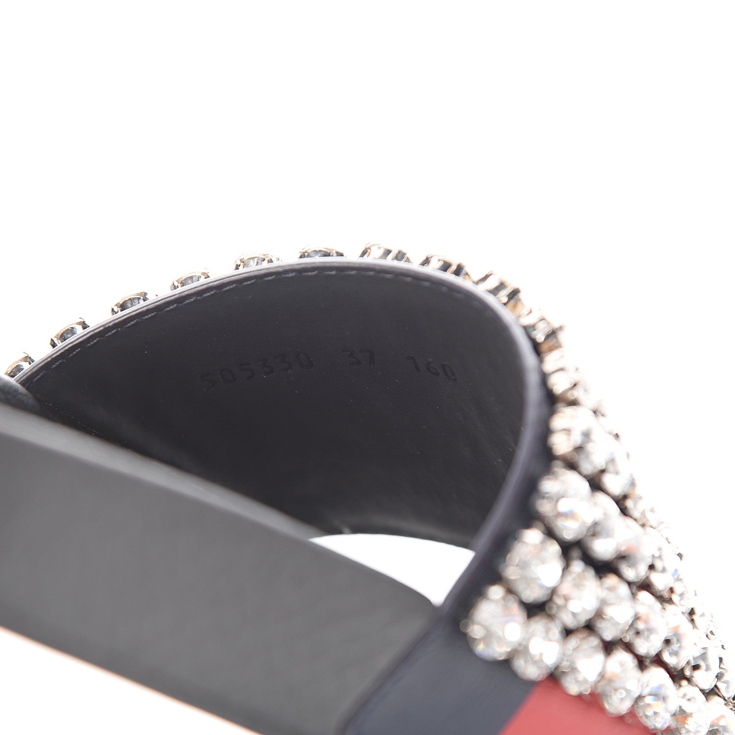 Gucci Calfskin Crystal Embellished Web Slide Sandals 37 Blue Red 7 of 8