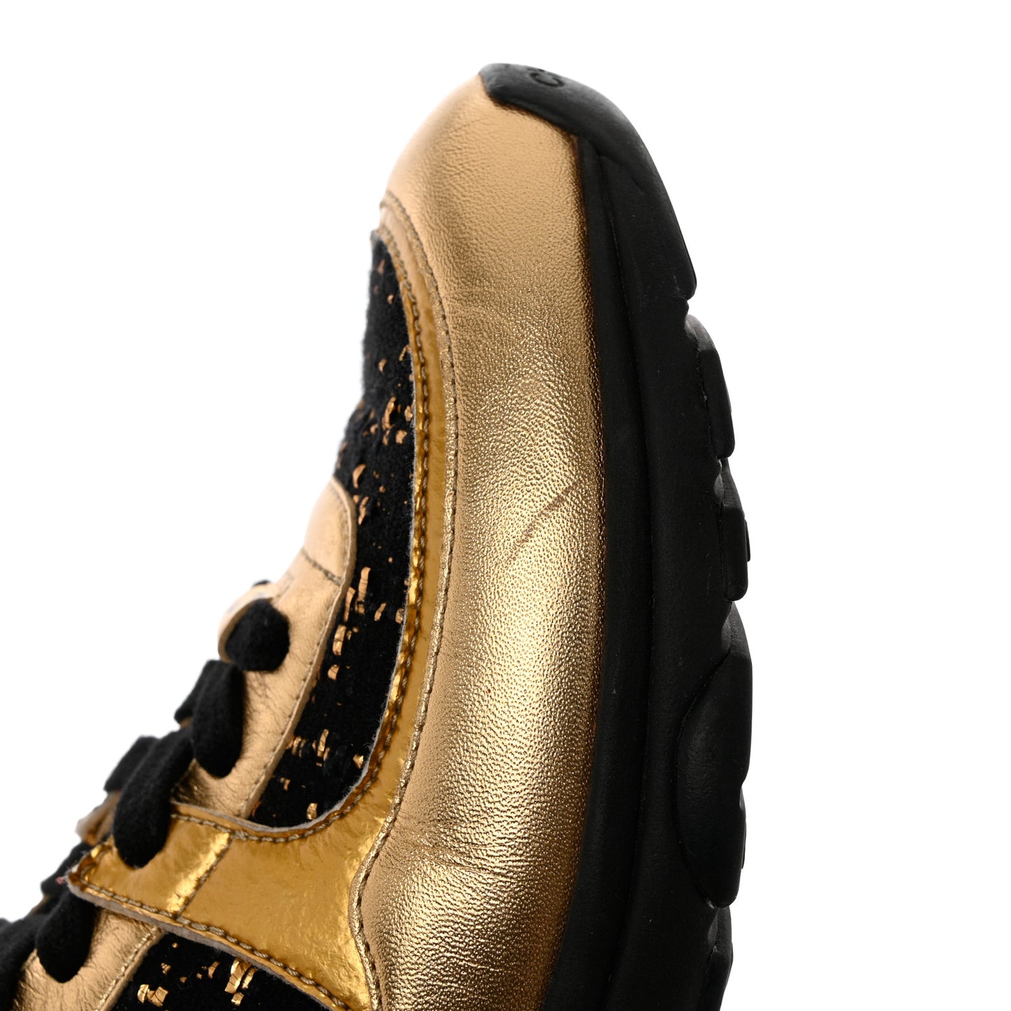 Satin Lambskin Fabric Tweed CC Sneakers 37 Gold Black
