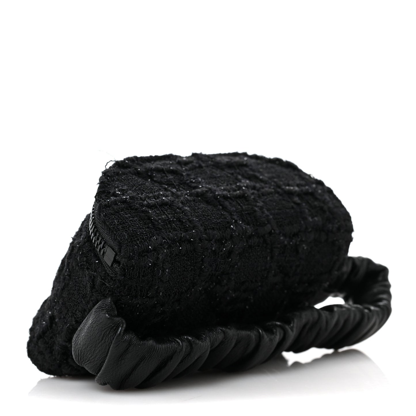 Tweed Lambskin Quilted Arm Coin Purse Black