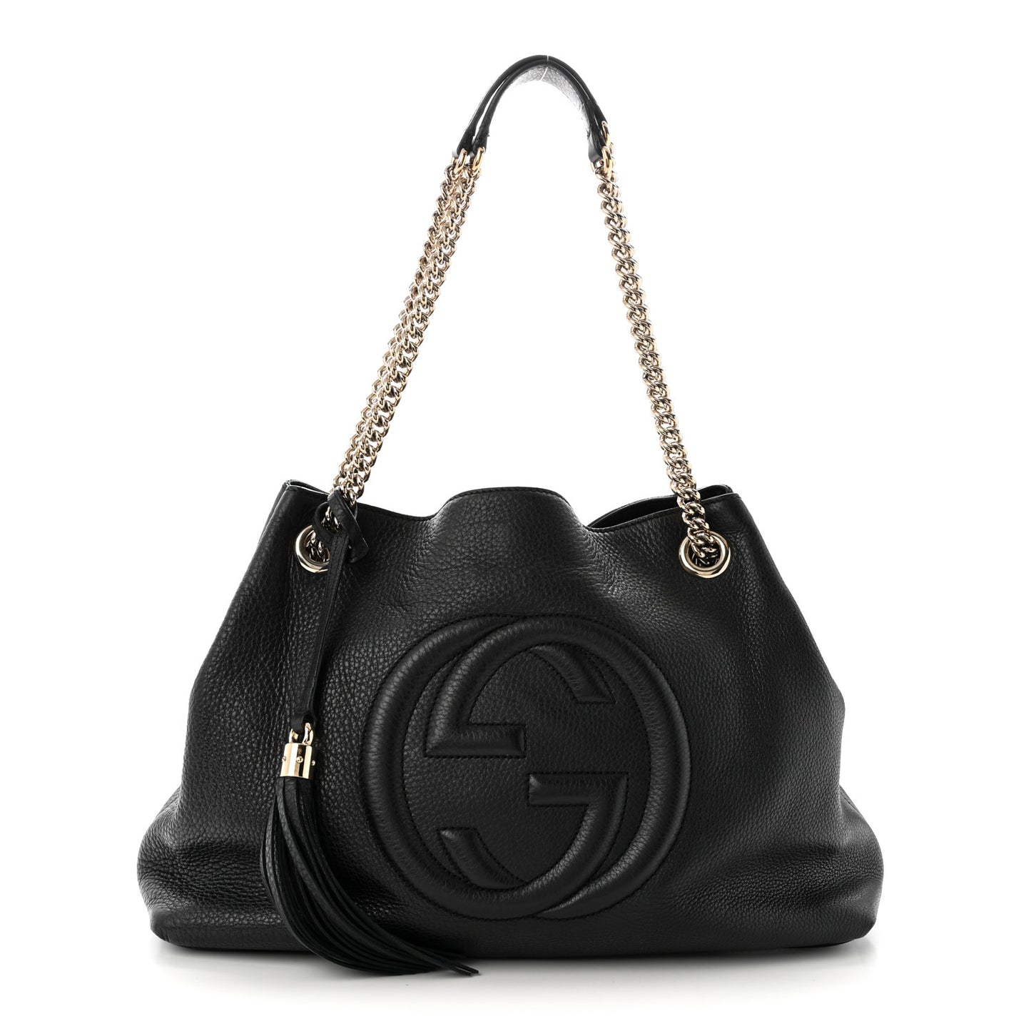 Pebbled Calfskin Medium Soho Chain Shoulder Bag Black