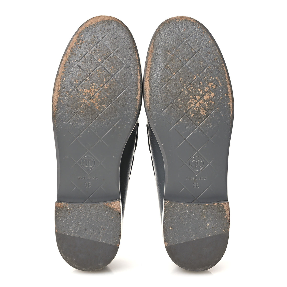 Lambskin Quilted CC Turnlock Loafers 38 Grey
