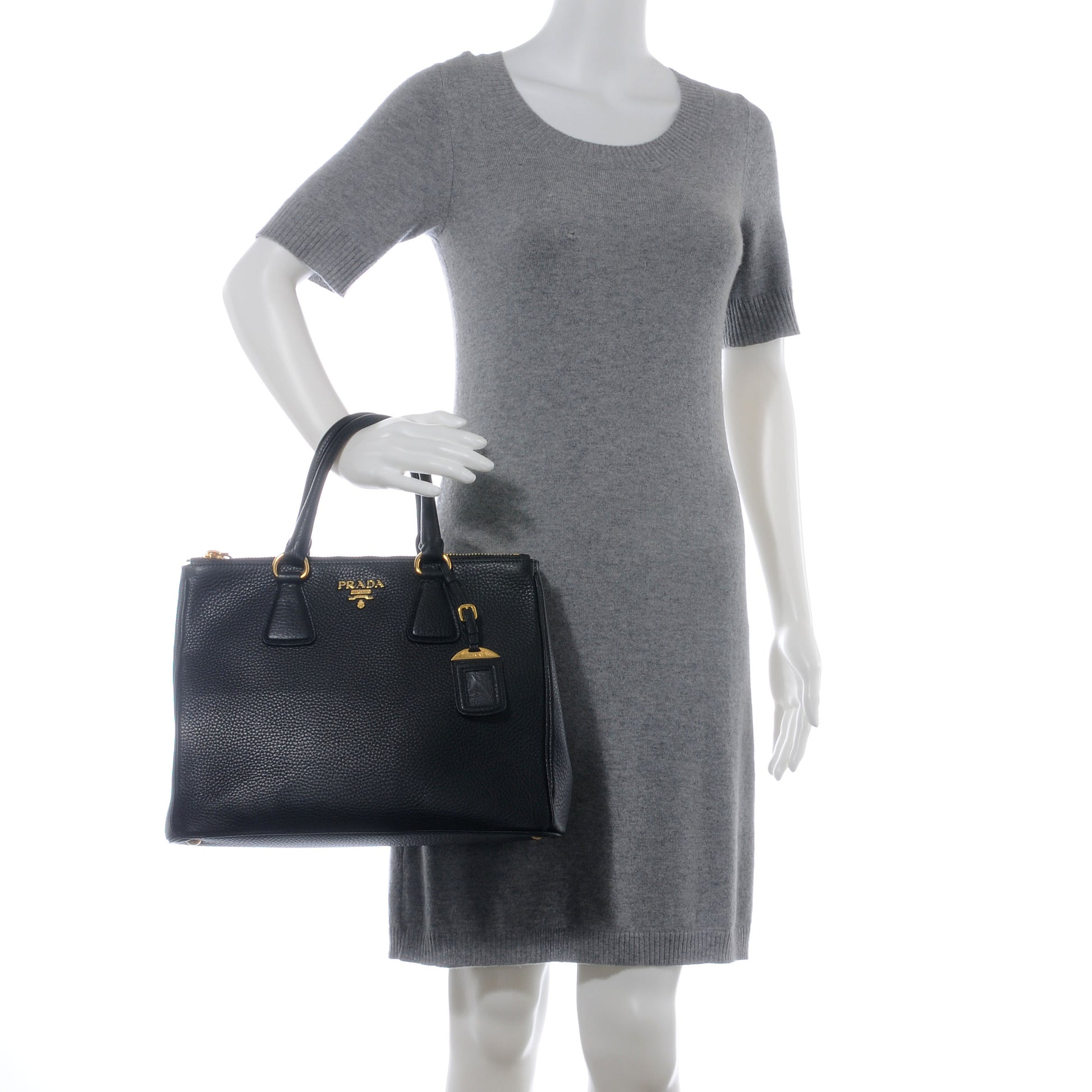 Prada Vitello Daino Double Zip Tote Black 2 of 9