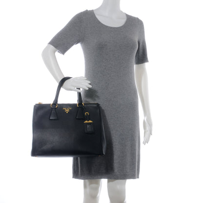 Prada Vitello Daino Double Zip Tote Black 2 of 9