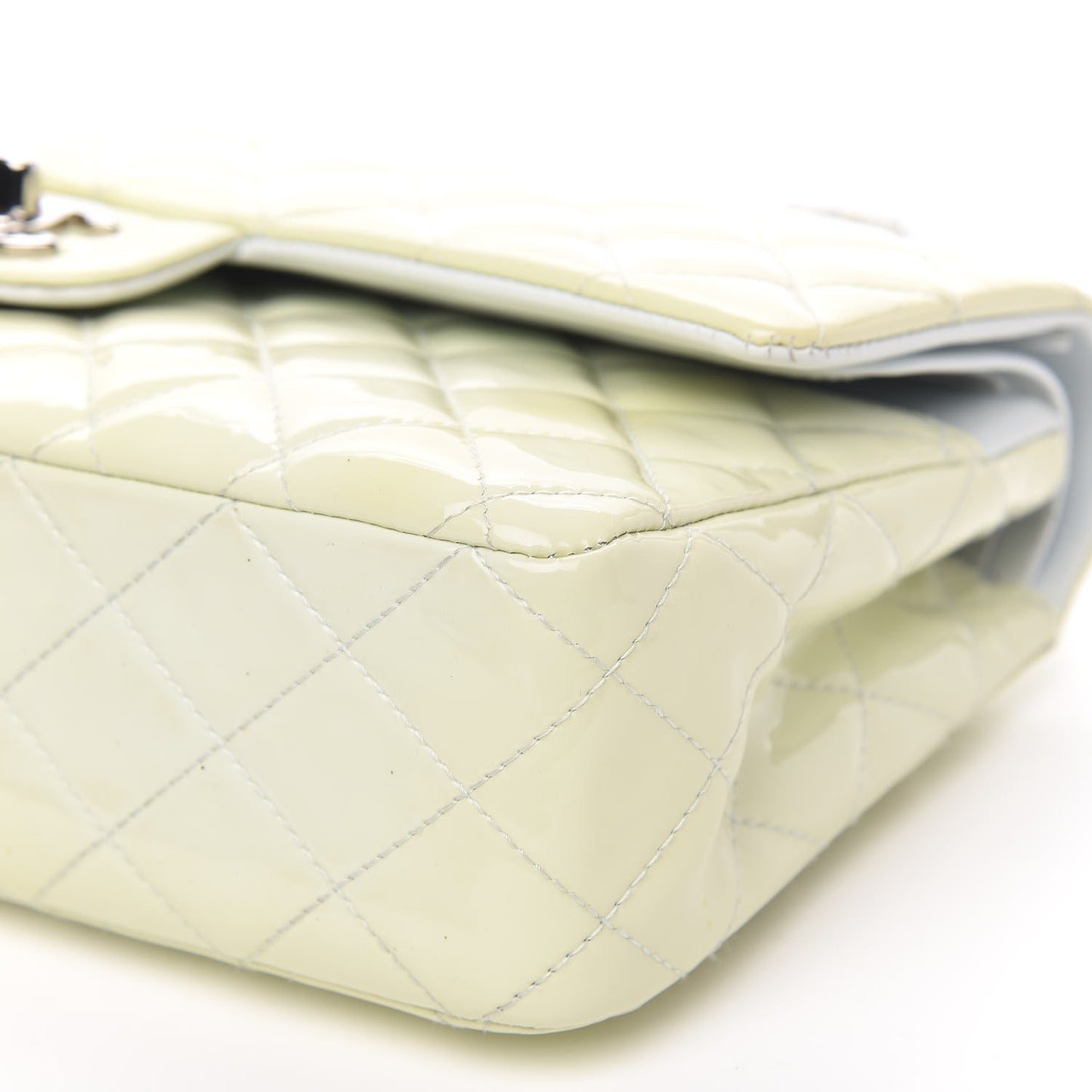 Patent Quilted Medium Double Flap Dark White