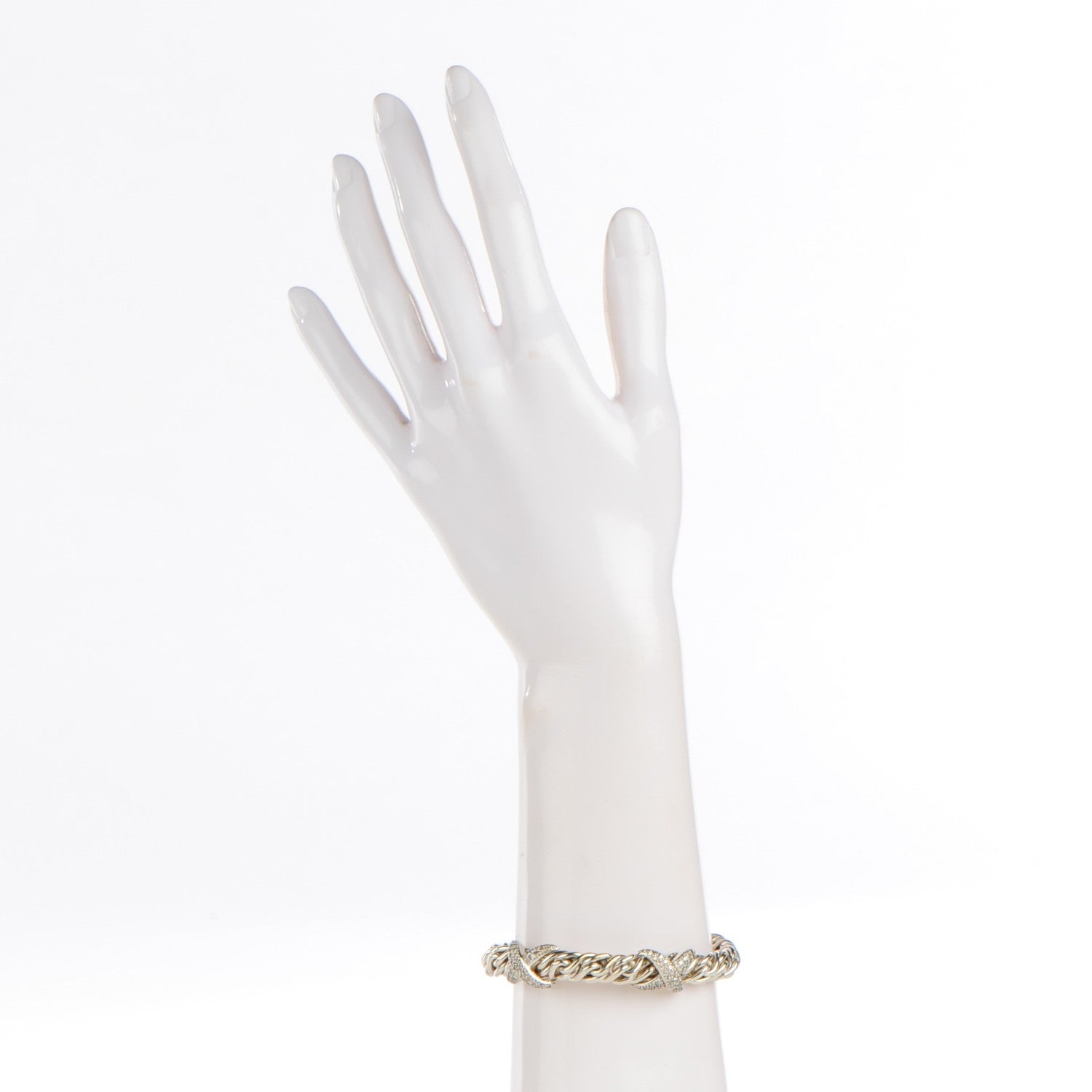 David Yurman Sterling Silver Pave Diamond 9mm Double X Wheat Bracelet 2 of 5