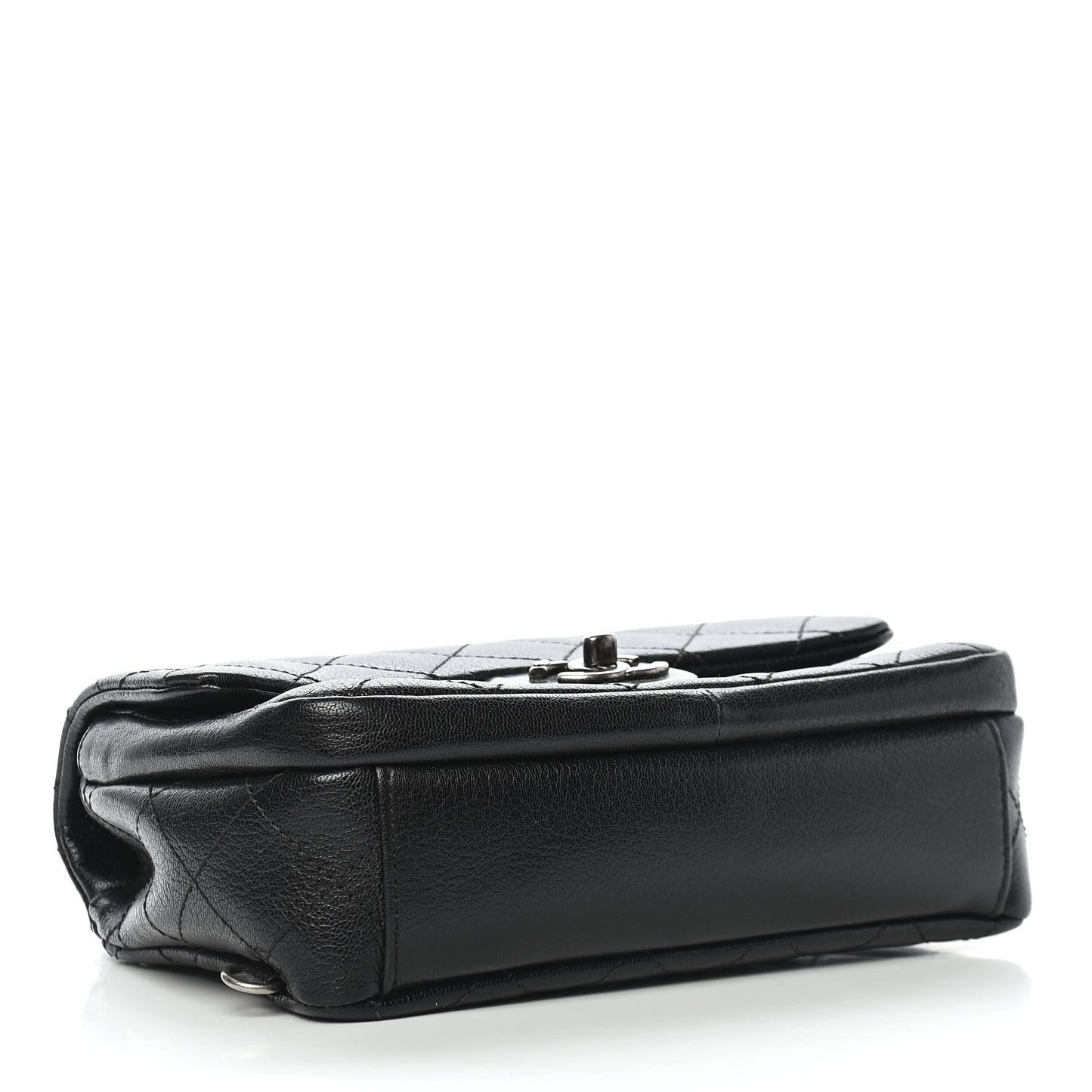 Shiny Goatskin Quilted Small Double Carry Waist Chain Flap Black