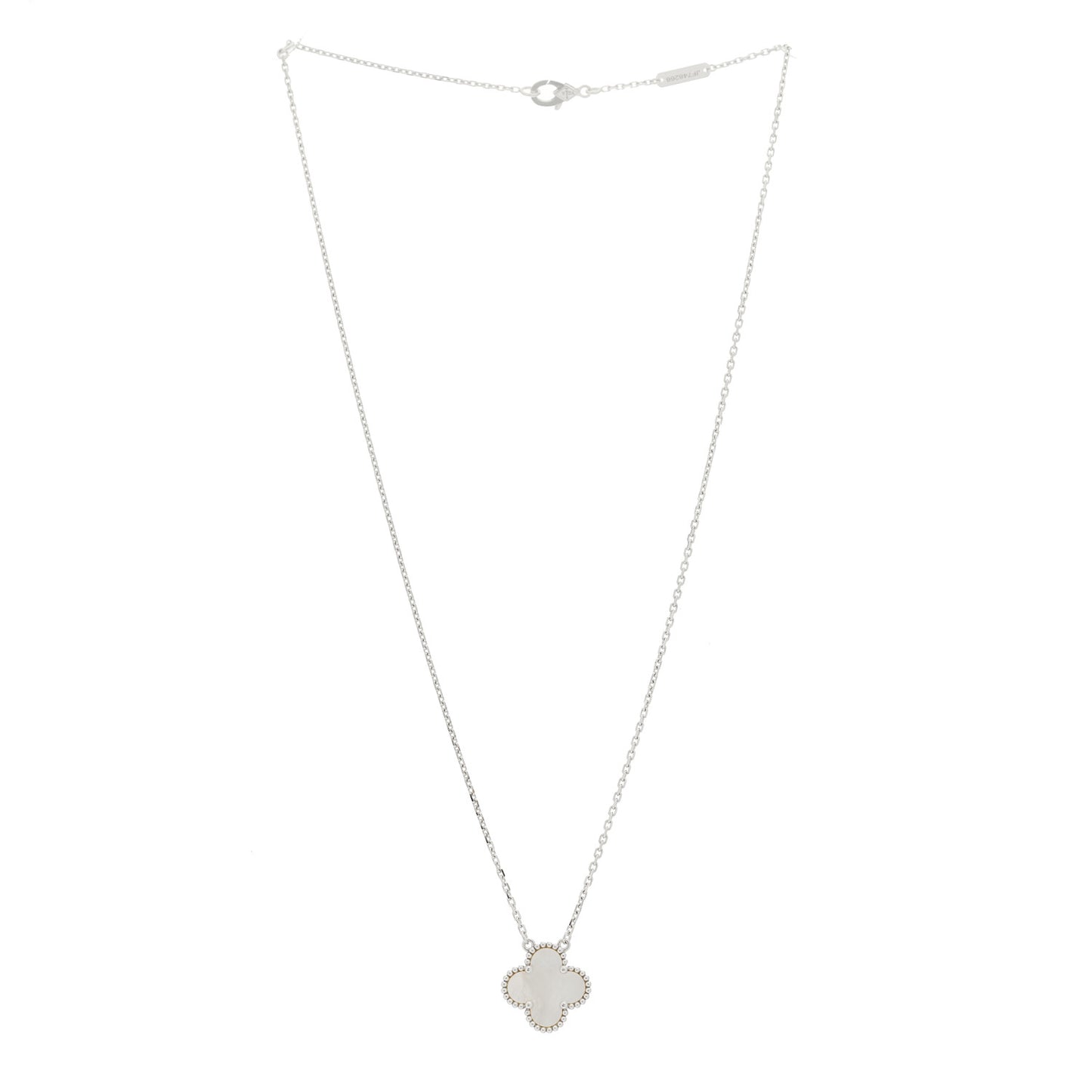 18K White Gold Mother Of Pearl Vintage Alhambra Pendant Necklace