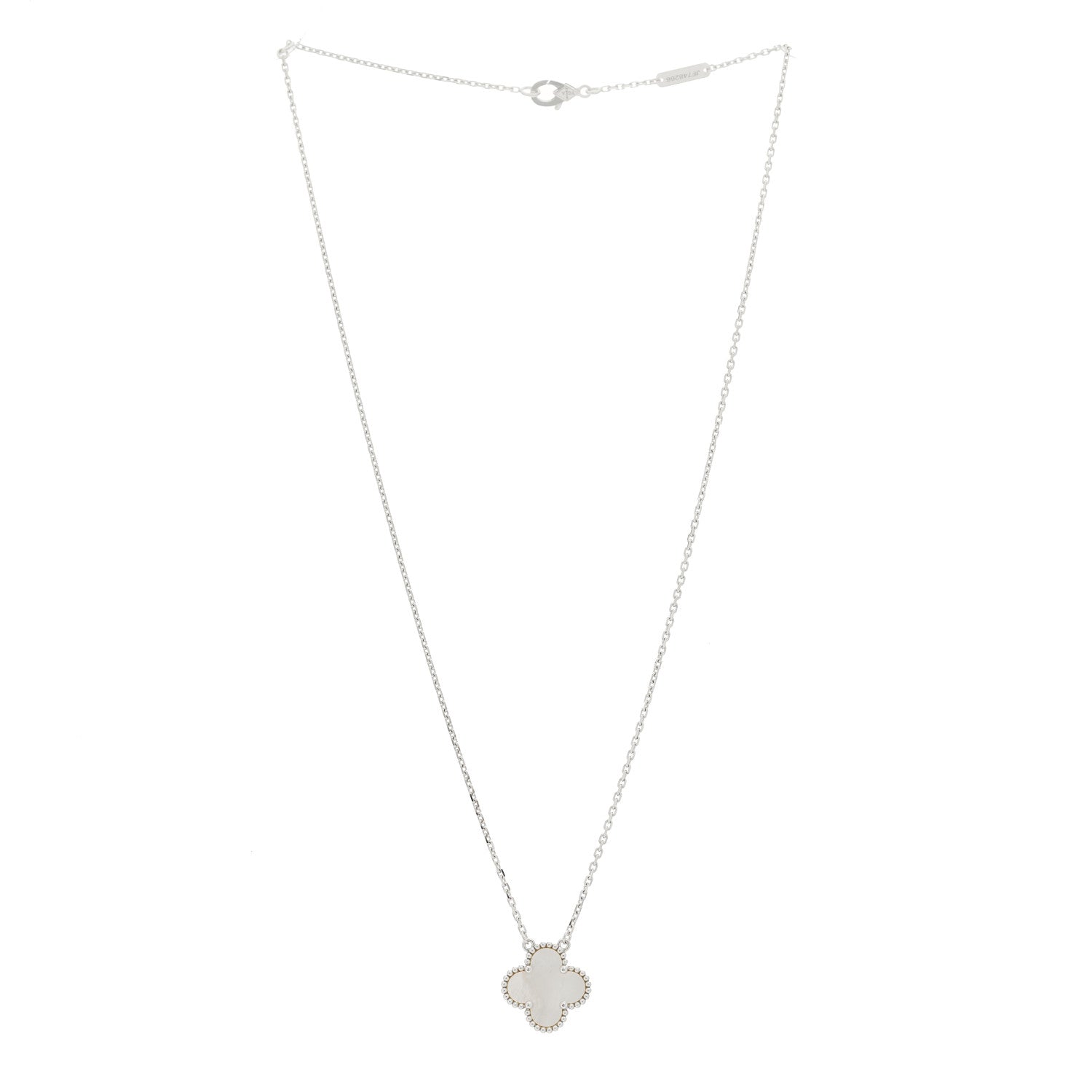 Van Cleef & Arpels 18K White Gold Mother Of Pearl Vintage Alhambra Pendant Necklace 3 of 6