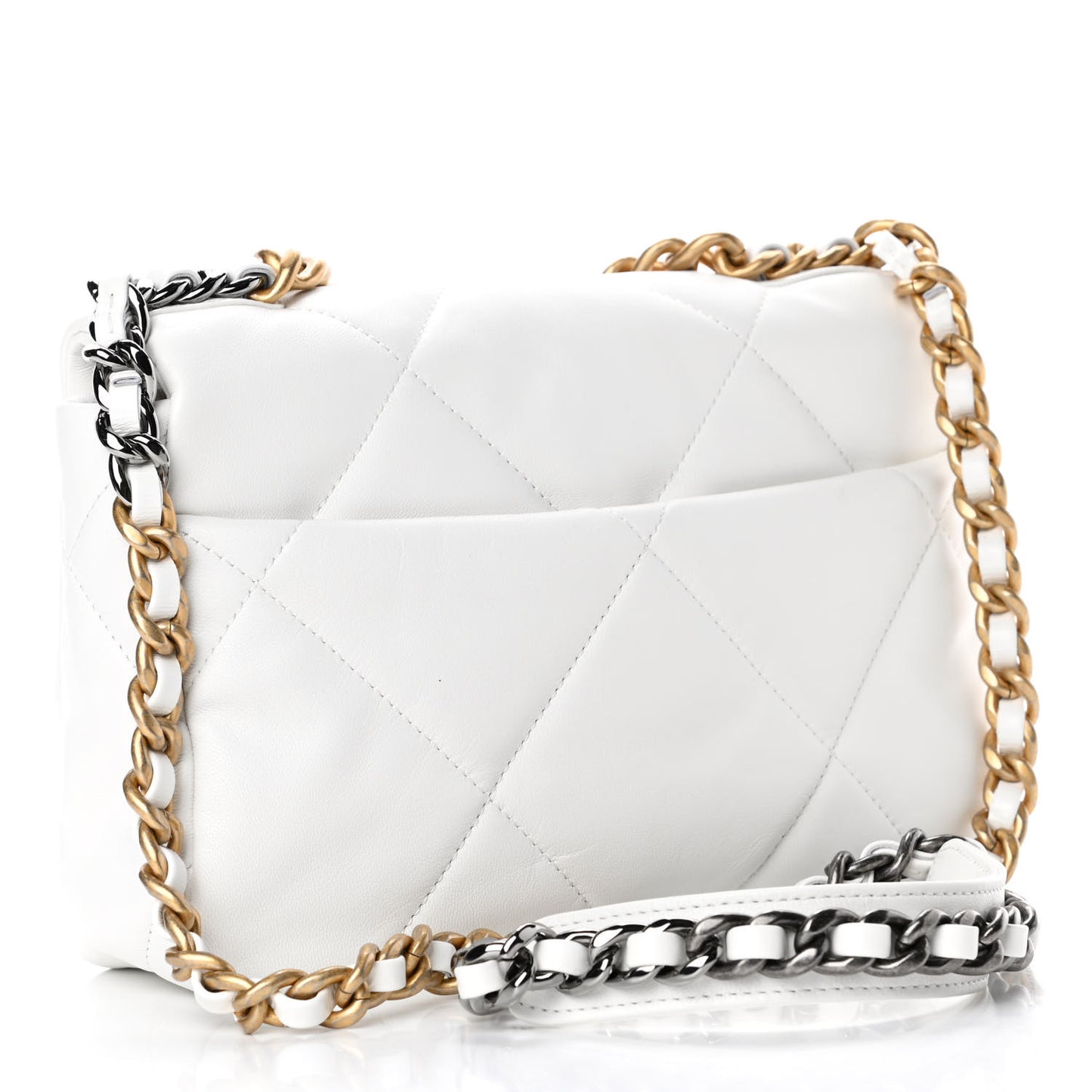 Shiny Goatskin Quilted Medium Chanel 19 Flap White
