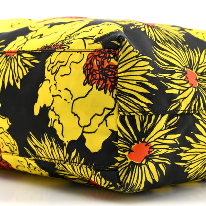 Prada Tessuto Nylon Saffiano Floral Print Tote Yellow Multicolor 8 of 14