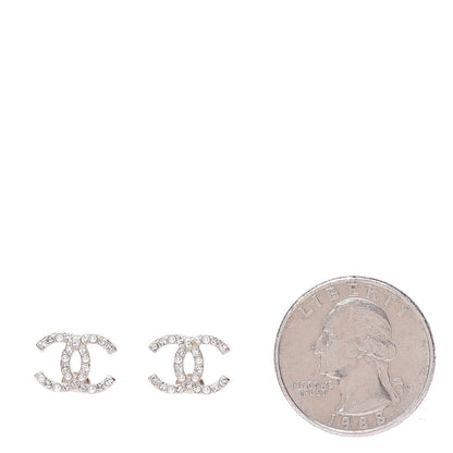 Chanel Pearl Crystal CC Charms Stud Earrings Light Gold 2 of 5