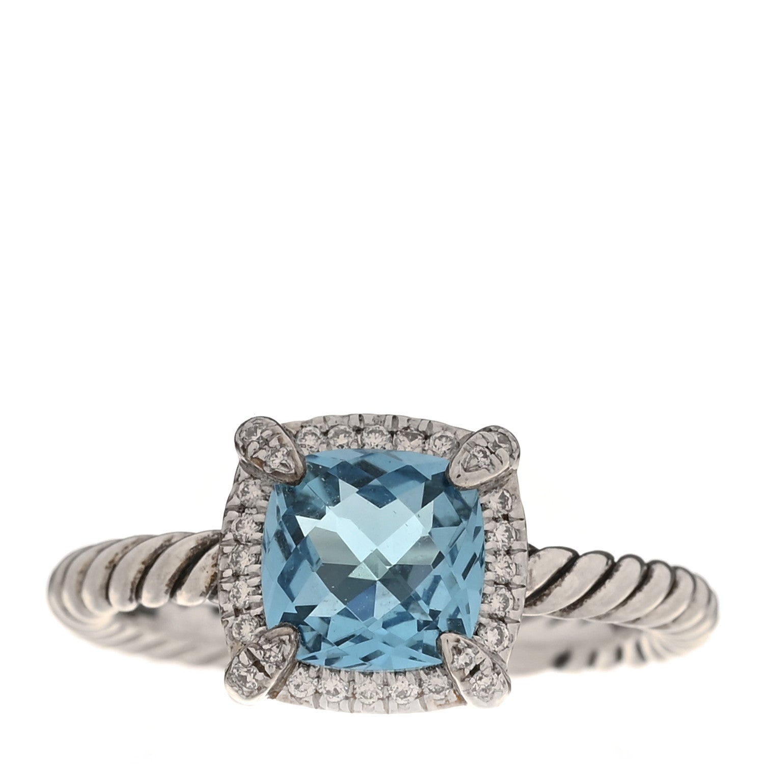 David Yurman Sterling Silver Diamond Blue Topaz 7mm Petite Chatelaine Pave Bezel Ring 54 6.75 1 of 5