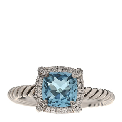 David Yurman Sterling Silver Diamond Blue Topaz 7mm Petite Chatelaine Pave Bezel Ring 54 6.75 1 of 5