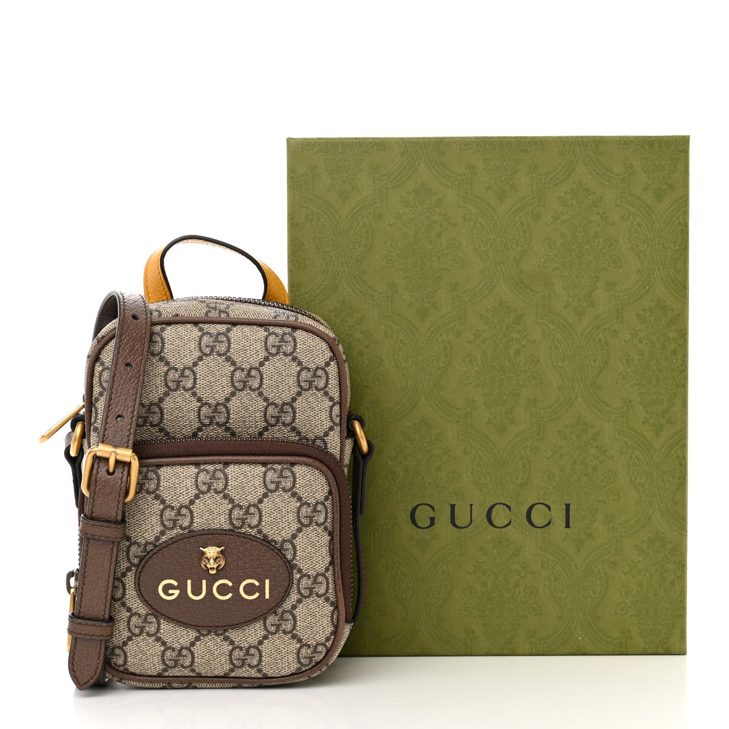 Gucci GG Supreme Monogram Mini Neo Vintage Double Zip Messenger Bag Beige New Acero Crop 12 of 12