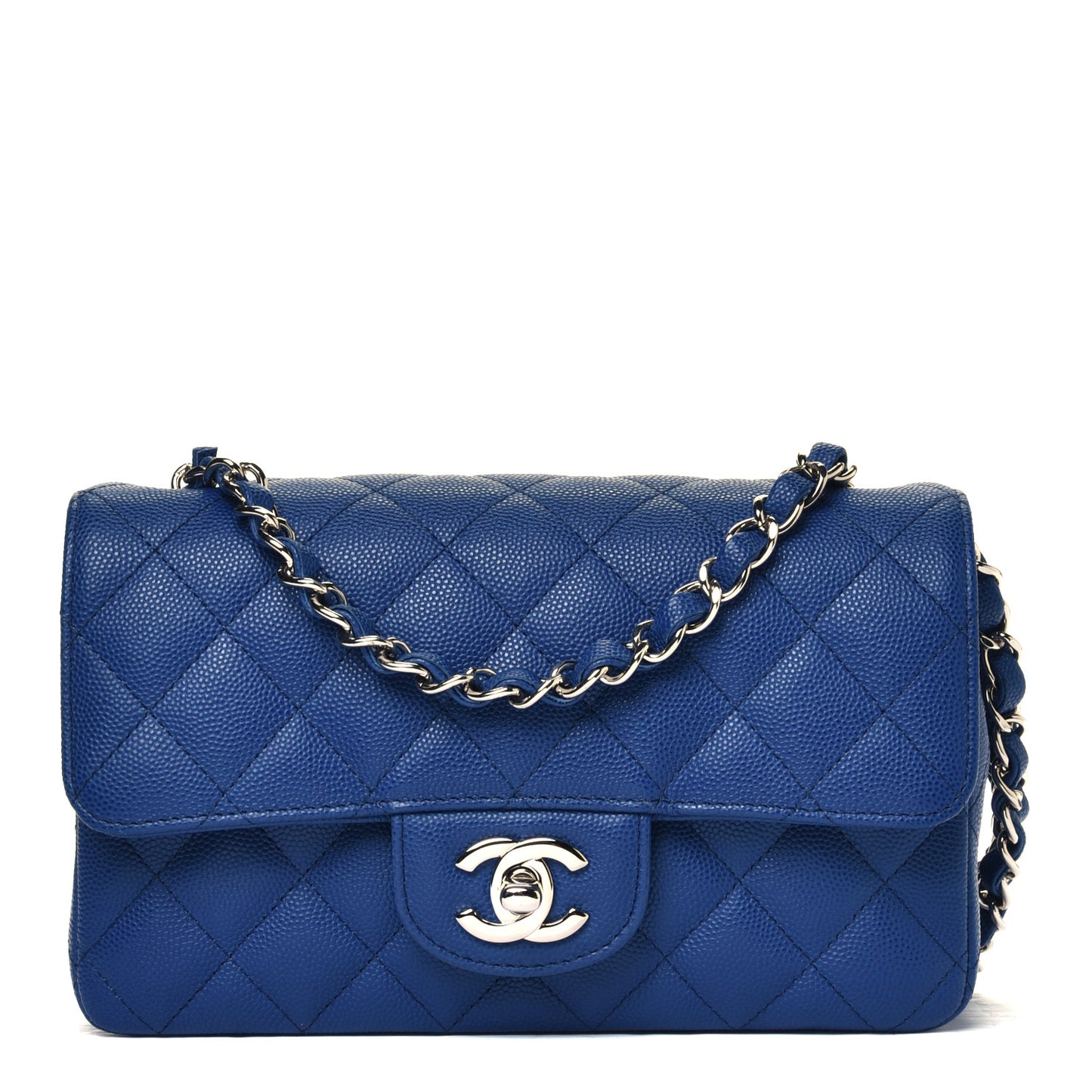 Caviar Quilted Mini Rectangular Flap Blue