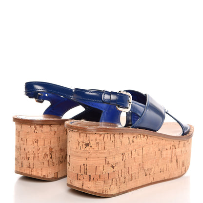 Prada Vernice Cork Crisscross Platform 60mm Sandals 40.5 Cobalto 4 of 13