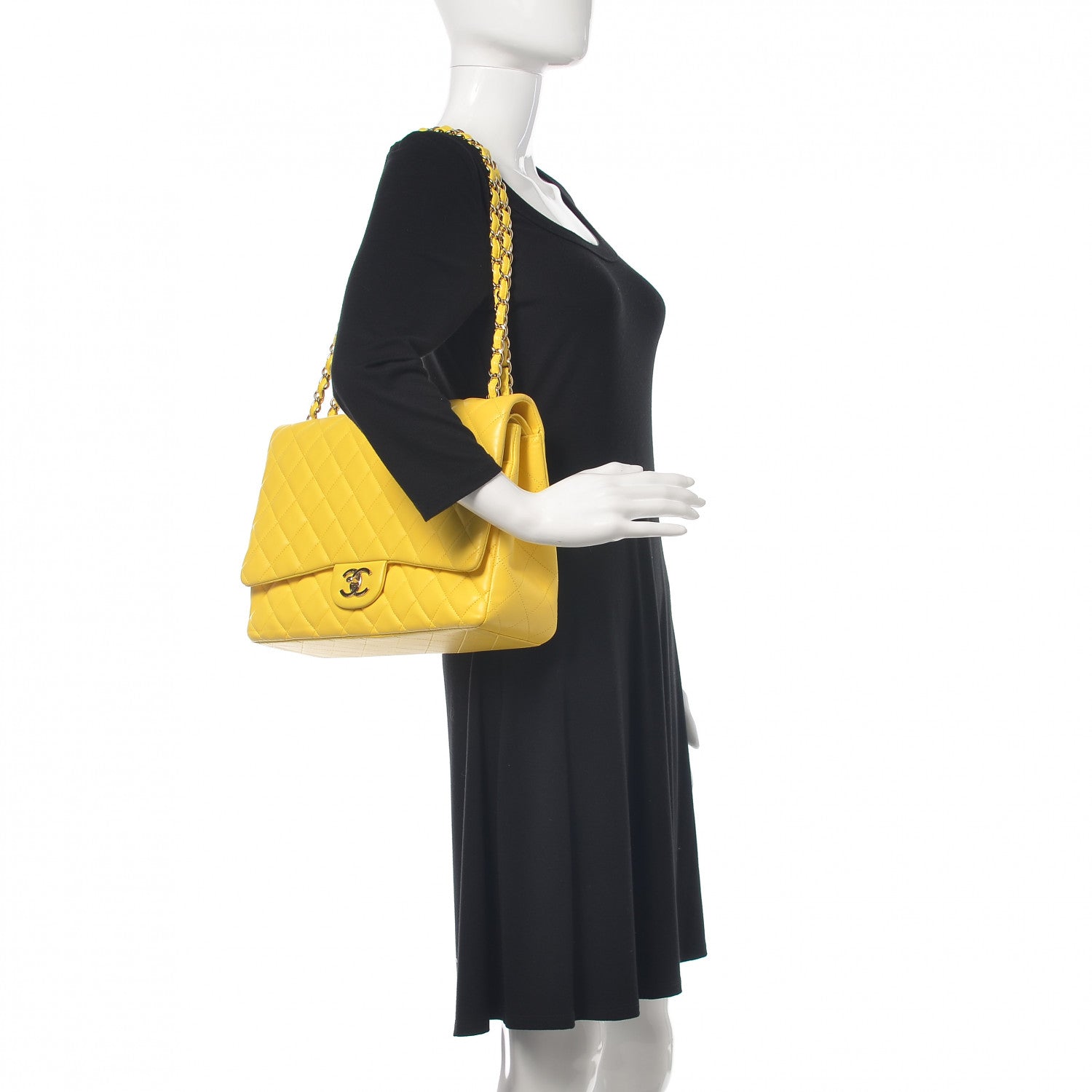Chanel Lambskin Quilted Maxi Double Flap Yellow 2 of 12