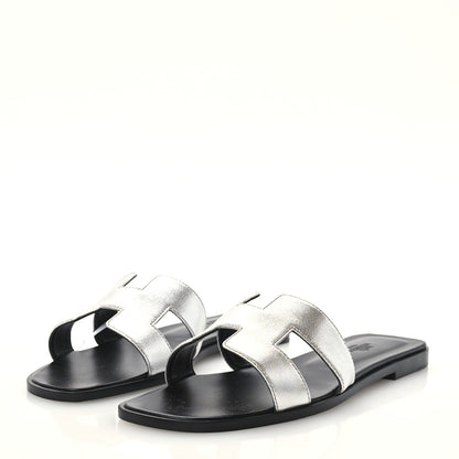 Hermes Metallic Chevre Oran Sandals 40.5 Gris Argente 4 of 10