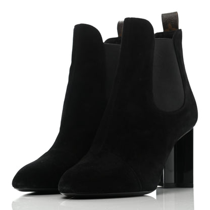 Louis Vuitton Suede Monogram Uniformes Cap Toe Chelsea 80mm Ankle Boots 40 Black 3 of 11