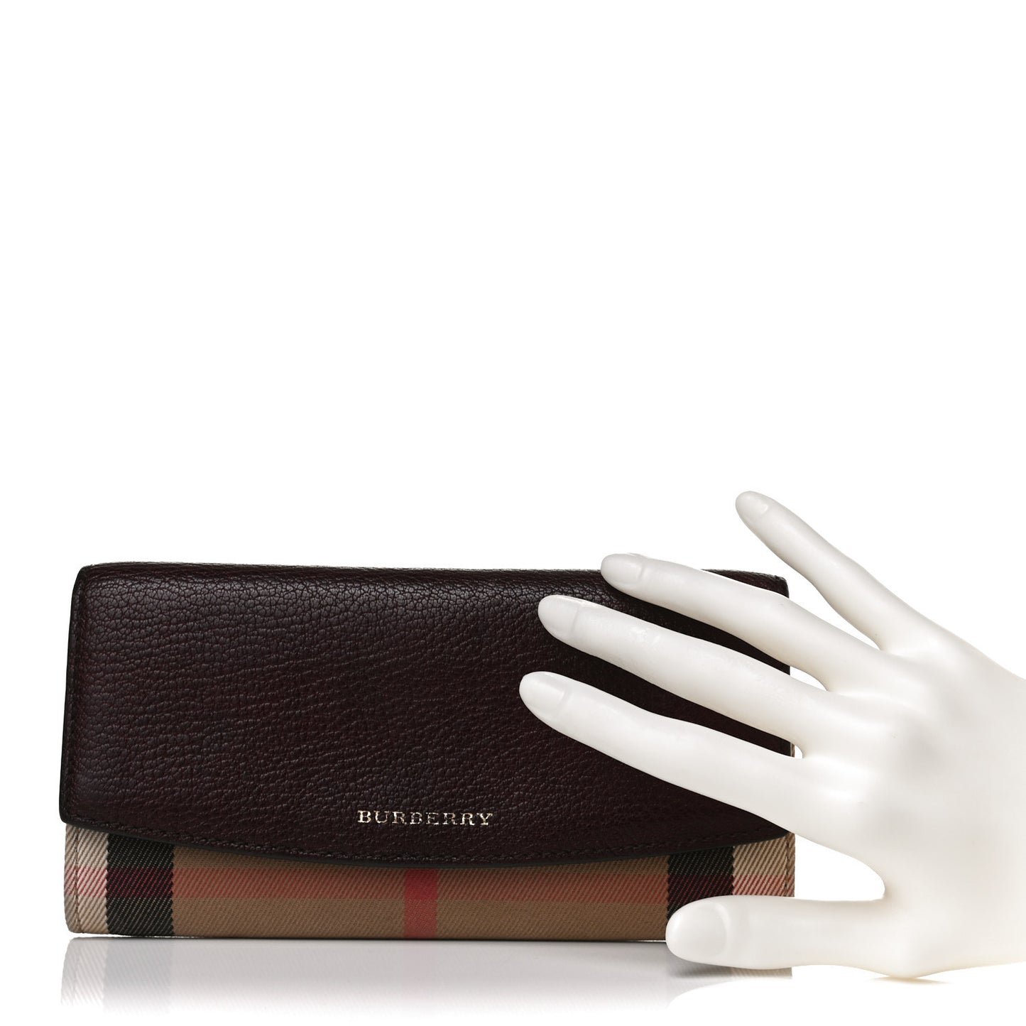 Grainy Calfskin House Check Continental Wallet Mahogany Red