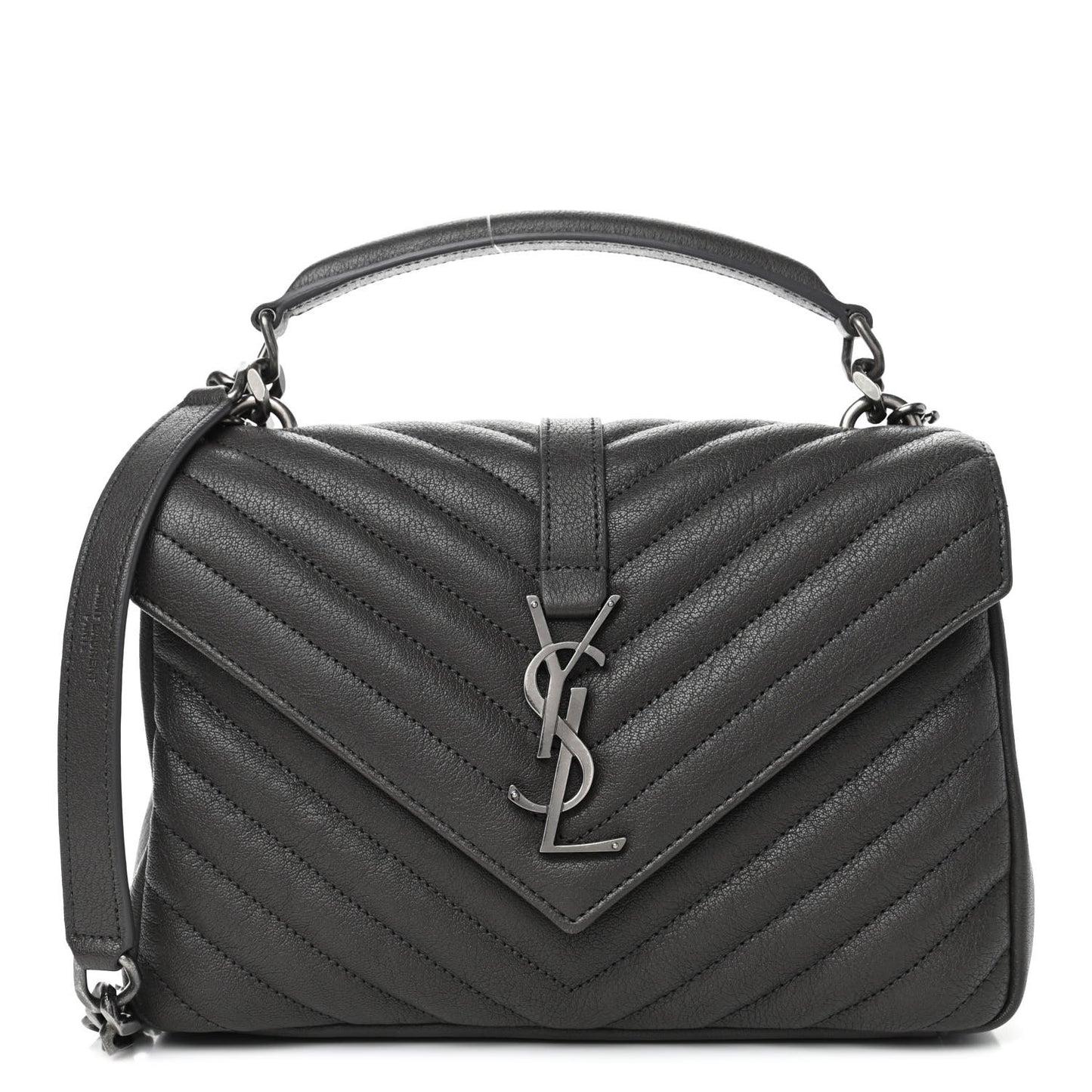Sheepskin Matelasse Chevron Monogram Medium College Bag Asphalt