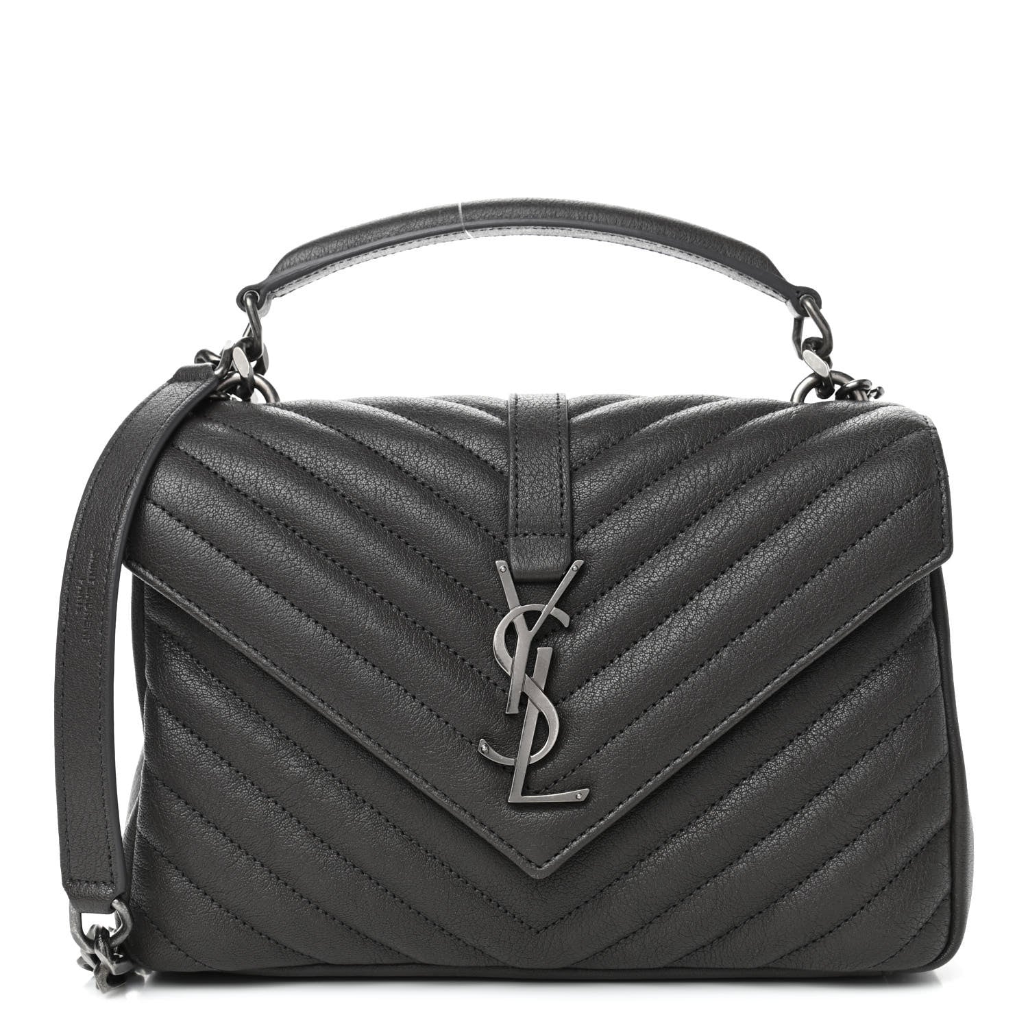 Saint Laurent Sheepskin Matelasse Chevron Monogram Medium College Bag Asphalt 1 of 4