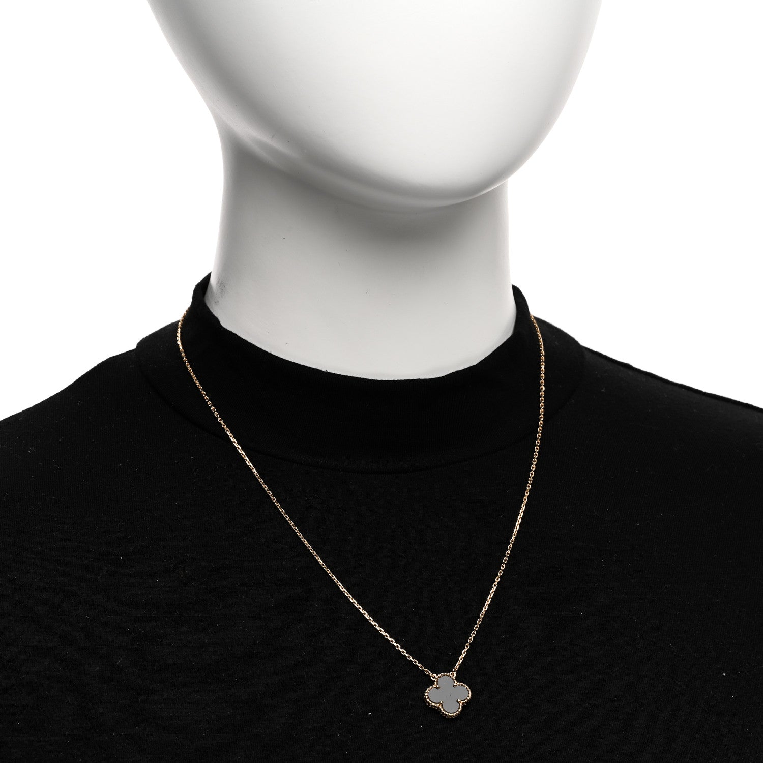 Van Cleef & Arpels 18K Yellow Gold Black Onyx Vintage Alhambra Pendant Necklace 2 of 6