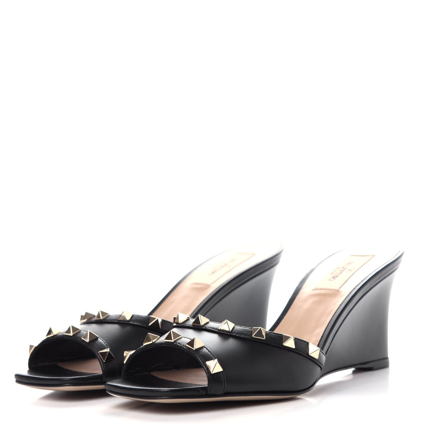 Calfskin Nappa Rockstud Wedge Sandals 39 Black