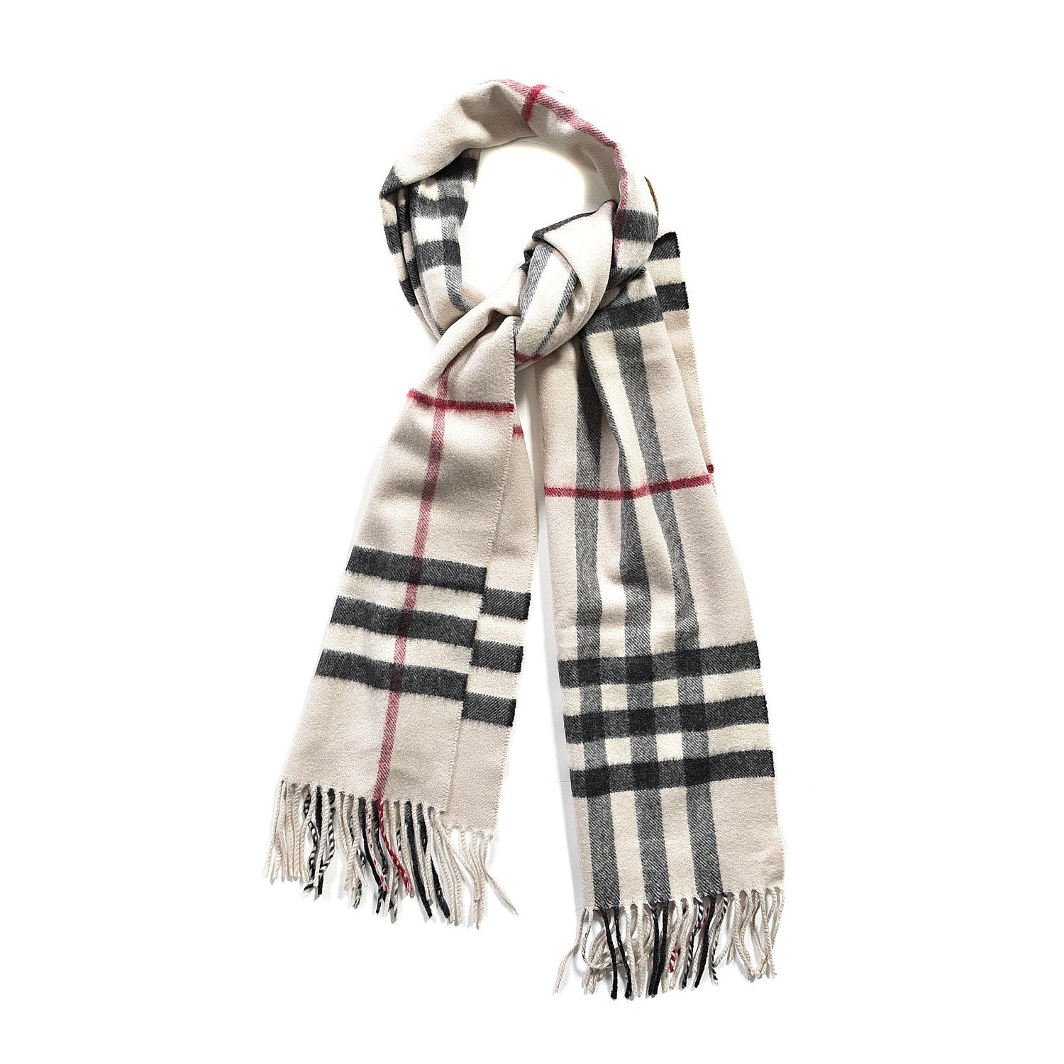 Burberry Cashmere Giant Check Fringe Scarf Stone 1 of 3