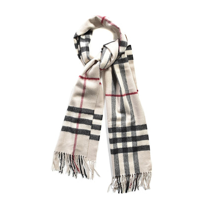 Burberry Cashmere Giant Check Fringe Scarf Stone 1 of 3