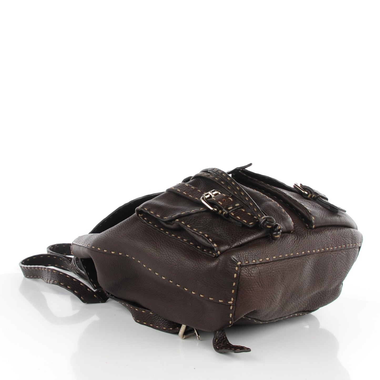 Calfskin Romano Selleria Drawstring Backpack Brown