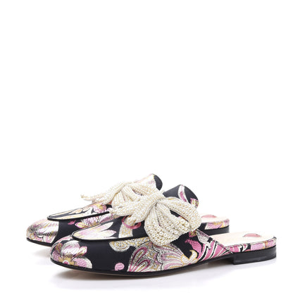 Gucci Iridescent Brocade Pearl Bow Womens Princetown Slippers 41 Black Pink 3 of 9