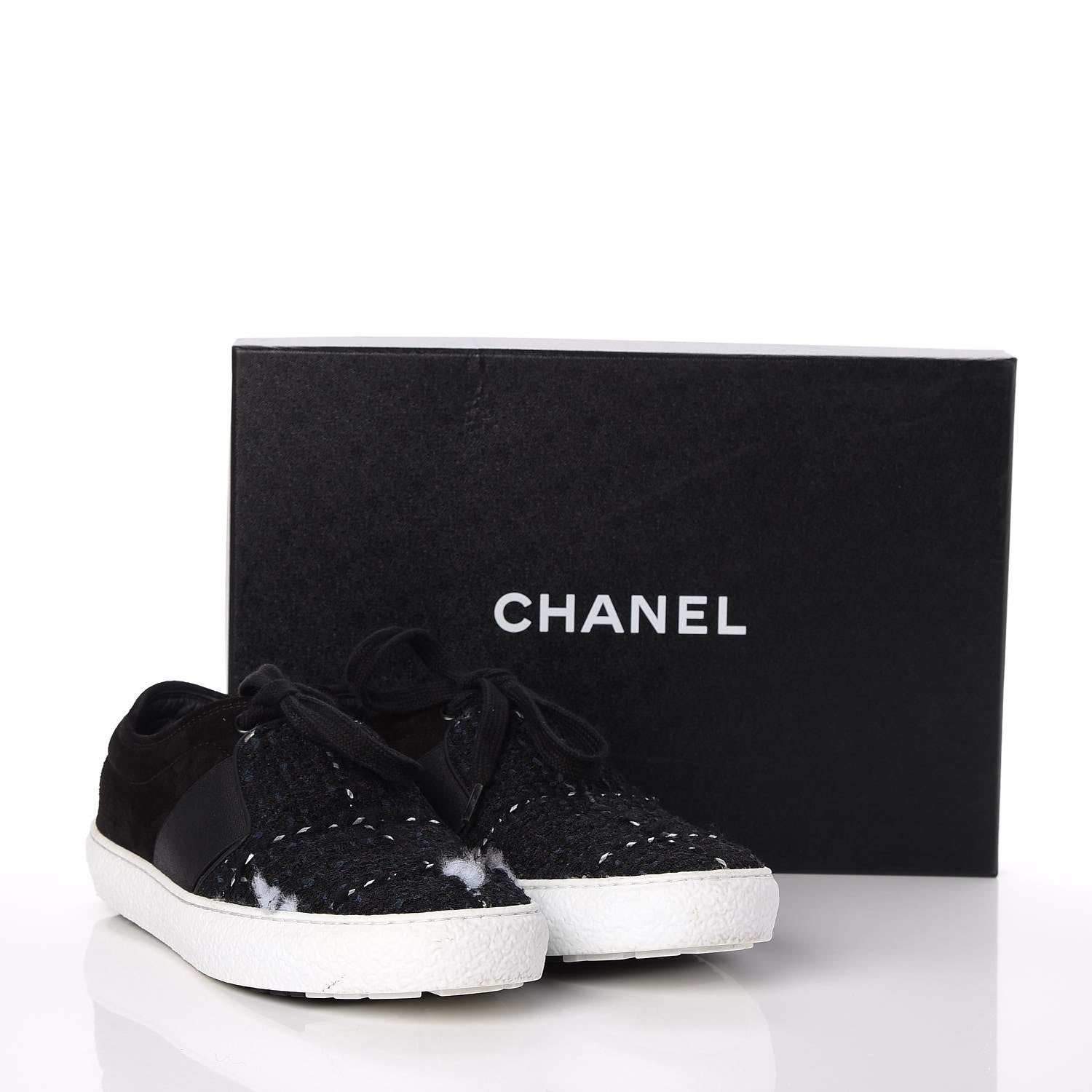 Chanel Suede Tweed Sneakers 38 Black 15 of 15