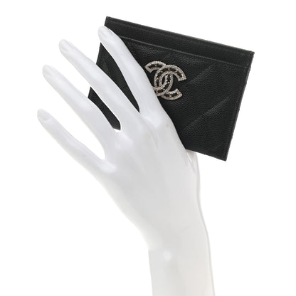 Chanel Caviar Quilted Crystal Card Holder Black 2 of 9