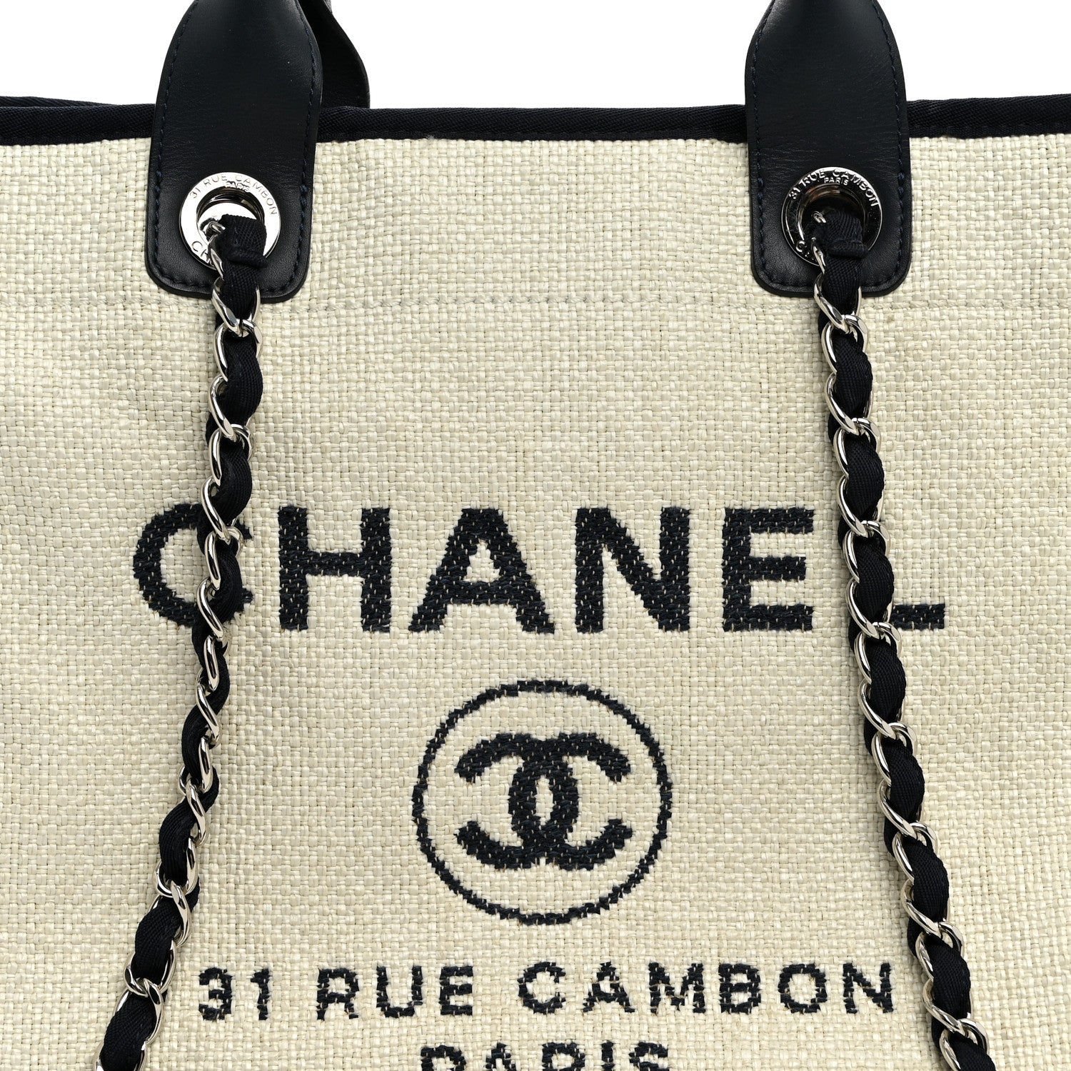 Chanel Woven Straw Raffia Medium Deauville Tote White Navy 8 of 11
