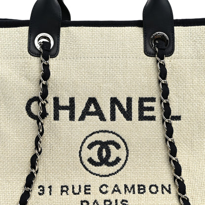 Chanel Woven Straw Raffia Medium Deauville Tote White Navy 8 of 11