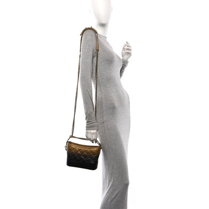 Chanel Metallic Goatskin Quilted Small Gabrielle Hobo Gold Black 2 of 11